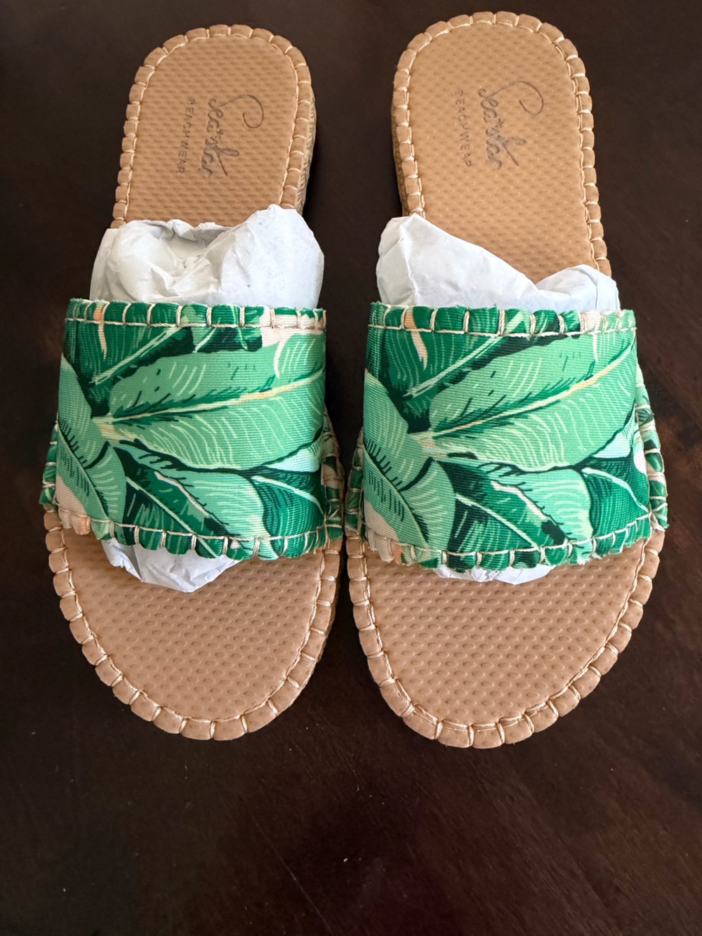 SeaStar Green Tropical Leaf Slide Sandals